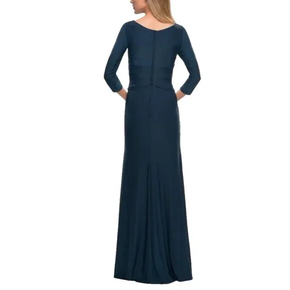 La Femme Formal Gown 8 Teal Blue Ruched Jersey Elbow Sleeve Wedding Guest NEW - threedaughtersproperties.com La Femme Formal Gown 8 Teal Blue Ruched Jersey Elbow Sleeve Wedding Guest NEW - threedaughtersproperties.com